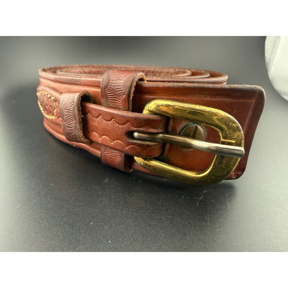 Triple K 53A-36 Brown Leather Basketweave‎ Gun Belt Brass Buckle 36 Mens Western